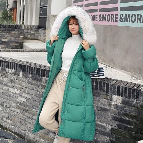2020 New Autumn Winter Women Warm Cotton Parkas Coat Ladys Large Fur Collar Hooded Long Casual Outerwear