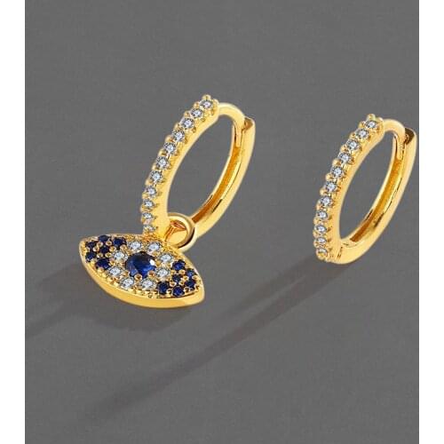 Binmonray 925 Sterling Silver Asymmetric Zircon Micro-inlaid Evil Eye Ear Buckle Women Luxury Blue Crystal Eye Earrings Jewelry