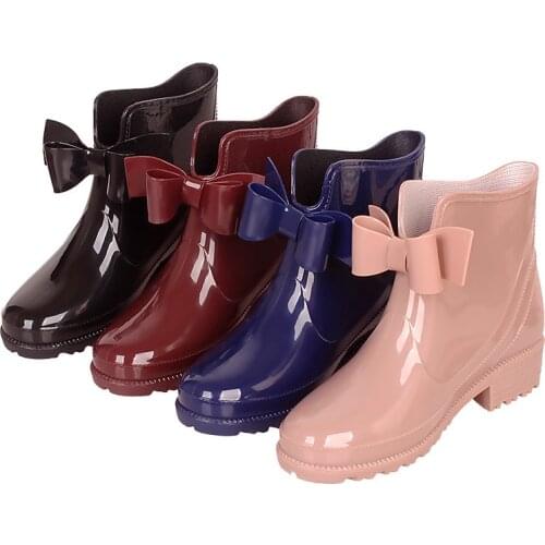 Ladies Fashion Rain Boots Women Short PVC Ankle Boot Platform Heel Waterproof Rubber New Jelly Elastic Rainly Shoes