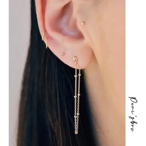 LWONG 4mm Ball Tiny Beaded Chain Ear Jacket Earrings for Women Minimalist Thin Chain Earrings 2018 New Simple Ear Cuff Earrings