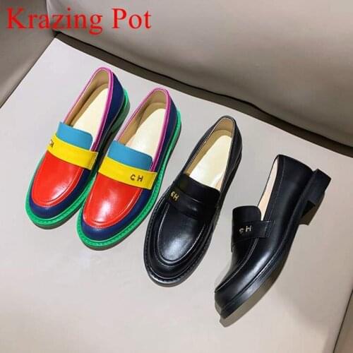 Krazing Pot big size natural cow leather casual spring brand shoes rainbow colors low heel slip on sweet brand women pumps L69