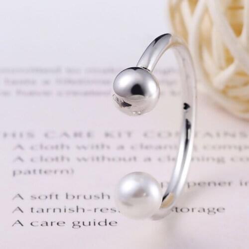 Free Shipping 925 Sterling Silver Ring Contemporary Pearl Open Ring For Women Wedding Engagement Party Fashion Jewelry