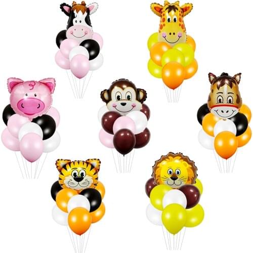 1set/7pcs Tiger Zebra Cow Animal Air Helium foil Latex Balloons for Kids Gift Birthday Party Decor Animal Zoo Theme Supplies Toy