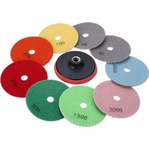 10Pcs 4 Inch Diamond Polishing Pads Set, M14 Self-Adhesive Holder + 9 Pieces Dry Polishing Pads Kit For Car Auto Granite Marble