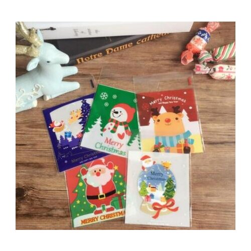100pcs/lot 10*10cm Santa Claus and Christmas Snowman plastic bags packaging bags pouches wrappers cupcake candy opp package