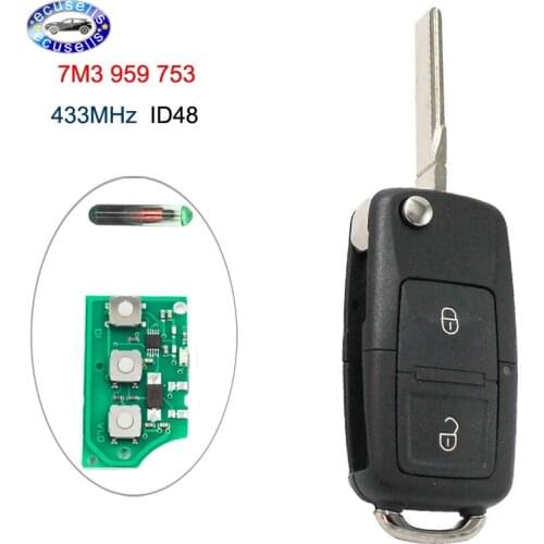 2 Buttons 433MHZ Remote Key 7M3 959 753 for VW Some Sharan Model (2004+) With ID48 Chip