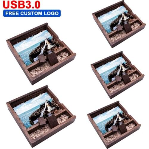 5pcs/ lot Free Logo USB 3.0 Wooden Pen Drive with Box 4GB 8GB 16GB 32GB Pendrive 64GB flash drive Memory Stick Cle usb for Gift