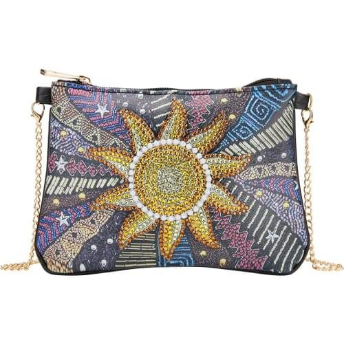 Shaped Diamond 5D DIY Diamond Painting Sun Flower Leather Crossbody Chain Bags DIY Diamond Embroidery Zipper Bag Wallet Pouch