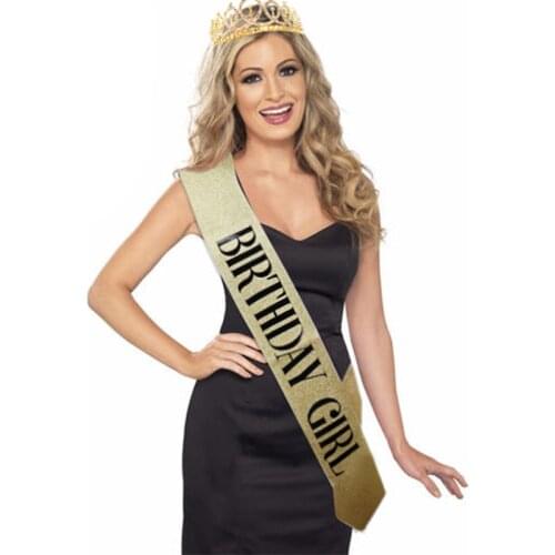 Queen Girl Birthday Satin Shoulder Strap Princess Crown Happy Birthday Party Favor Anniversary Decoration Supplies