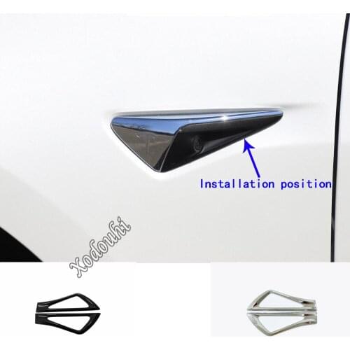 Car Sticker Detector Front Side Foliage Leaf Fender Vent Air Outlet Lamp Trim Frame 2pcs For Tesla Model 3 Model3 2018 2019 2020