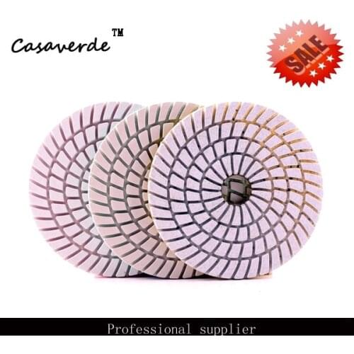 4"(100mm) white diamond flexible wet 3 step polishing pads for stone and marble