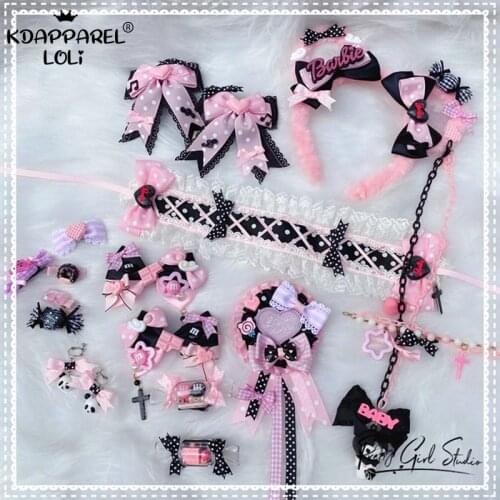 Black Pink Maid Lolita Hair Accessories Sweet Girls Cute Teens Gothic Hairpins Rabbit Ears KC Clips Headband Cosplay Party Women