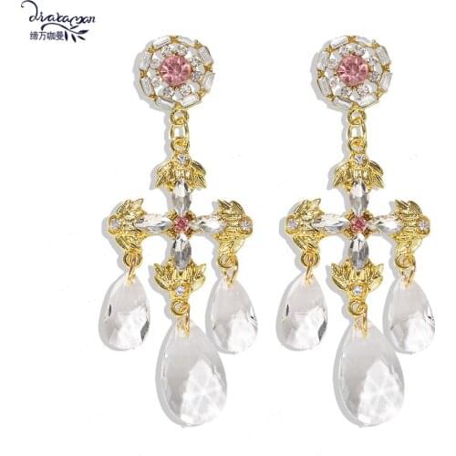 Dvacaman Clear Transparent Stone Beads Fringed Statement Earrings Crystal Drop Earrings Metal Dangle Earrings Wholesale Jewelry