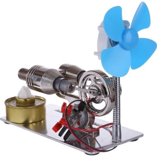 Γ-Type Stirling Engine Generator Model Science Experiment Educational Toy with LED Light Bar and Fan
