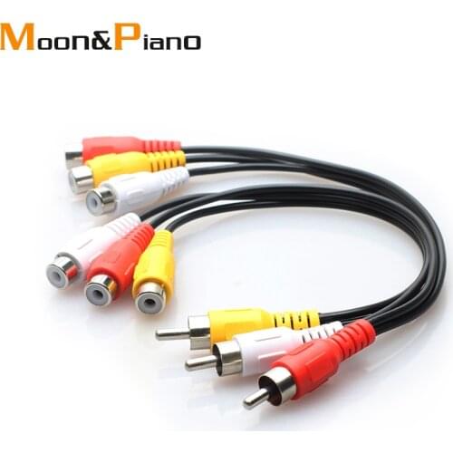 3RCA to 6RCA Cables Male to Female Plug Splitter Audio Video High Quality AV Cord TV DVD Adapter about 0.28m Wire