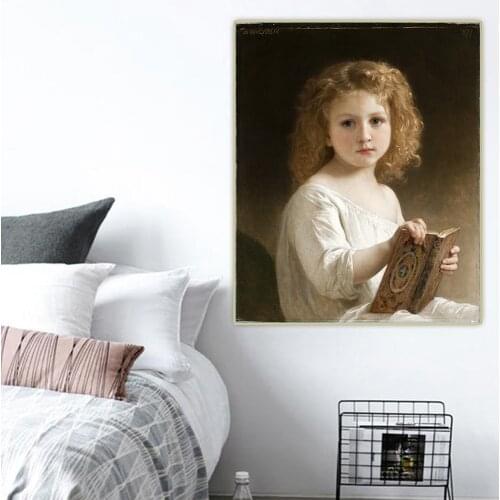 Citon William Adolphe Bouguereau《The story book》Canvas Oil Painting Artwork Poster Picture Wall Decor Home interior Decoration
