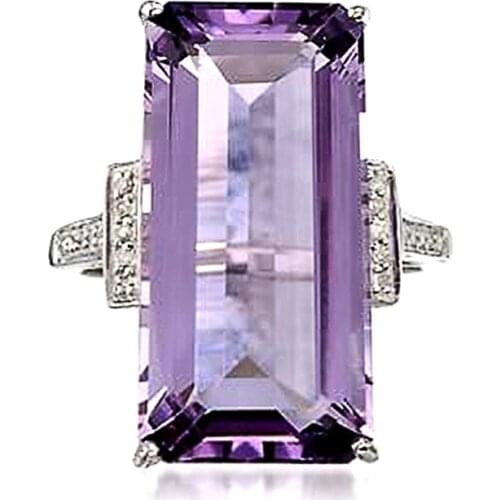 Huitan Charming Rectangular Purple CZ Finger Rings for Women Hyperbole Noble Ladys Accessories Cocktail Party Statement Jewelry