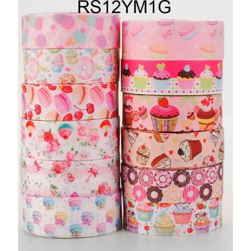 New fixed set 12 yards colorful ice cream & fruit pattern ribbon grosgrain ribbon 12y/lot (1y/pc)