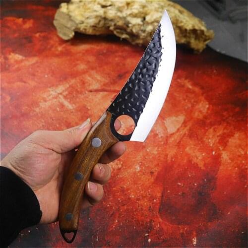 China Longquan hand forged high carbon steel outdoor hunting boning knife, household slaughtering knife, boning slicing knife