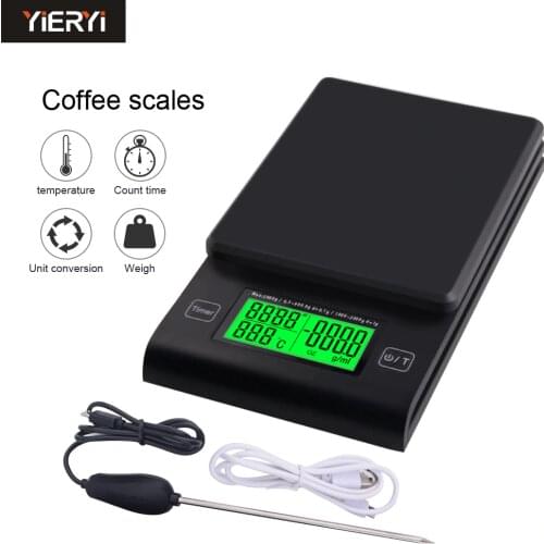 Multifunctional Hand Coffee Scale with Timer Temperature Probe Digital Kitchen Scale LCD Electronic Scale 1000G/0.1G-2000G/1G