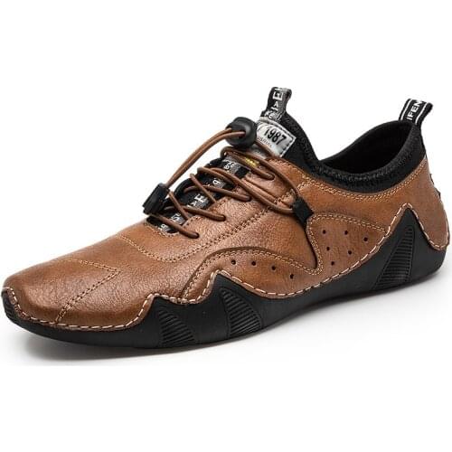 Men Fashion Genuine Leather Casual Loafers Soft Comfortable Breathable Flats Lazy Shoes Mens Lightweigh Moccasins Driving Shoes