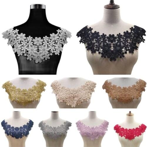 1Pcs Hollow Lace Fake Collar Patches High Quality Fabric Embroidered For Neckline Women DIY Dresses Applique Neckline Sewing