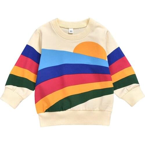 New child clothing boys girls clothes Jacket kids Fashion Sweater rainbow print long-sleeved T-shirt Baby Costume selling