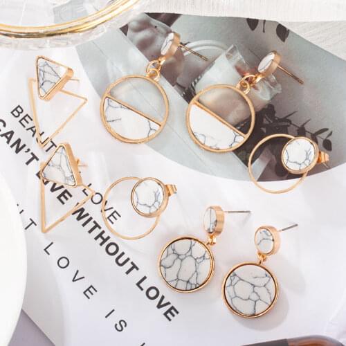 New Korean Fashion Woman Earring Geometry White Zircon Hoop Earrings For Women Golden hollow Hanging Earings 2021 Trend Jewelry
