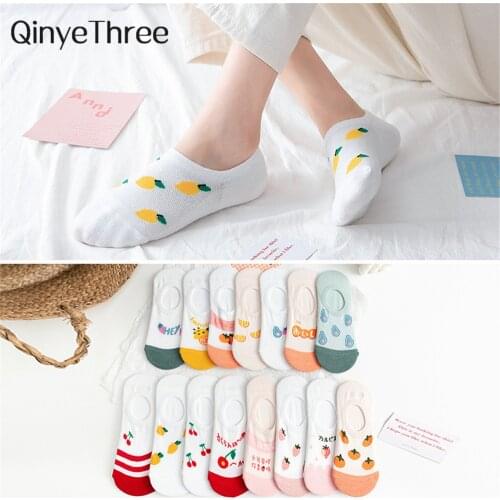 INS new fresh cute cartoon fruit no-show socks strawberry avocado lemon cherry orange low cut anti-slip ankle socks dropship
