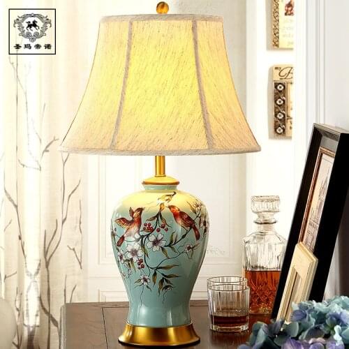 New Classical Hand Painted Chinese Ceramic Linen Lampshade Led E27 Table Lamp For Living Room Bedroom Decor H 60/65cm 1730