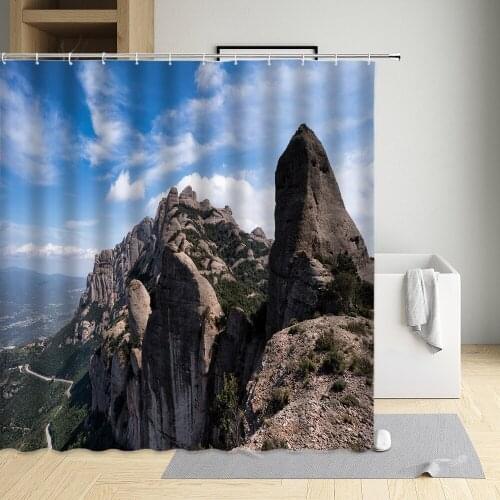 Autumn Shower Curtains Natural Scenery Forest Mountain Stone Water Bathroom Waterproof Washable Cloth Polyester With Hooks Sets