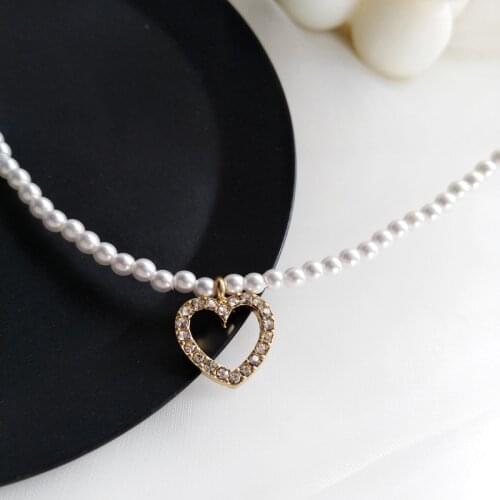 Open CZ Heart Pearl Necklace Ivory Imitation Pearl Women Choker Necklace Elegant Jewelry Collier Femme Wedding Bridesmaid Gift