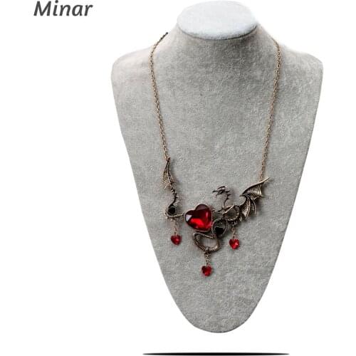 Dragon Choker Necklaces For Women fashion Vintage Punk Necklace Antique Gold Ancient Dragon Pendants Heart Shape Gothic Jewelry