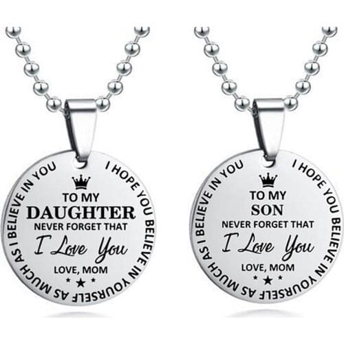 Hot To My Daughter/son Stainless Steel Round Pendant Necklace Lettering Pendant Necklace From Moms Love Titanium Steel Round Ke