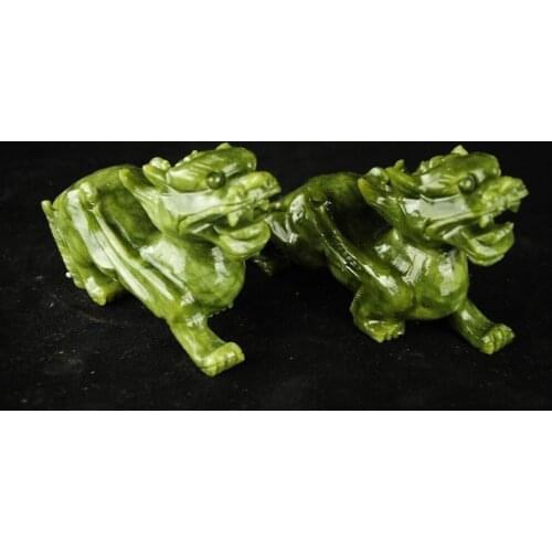 A Pair of Elaborate Chinese jade kirin feng shui auspicious statue, to ward off bad luck