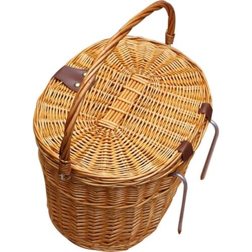 Wicker Front Handlebar Bike Basket Hand-Woven Craftsmanship Bicycle Handlebar Storage Basket with Leather Straps B99