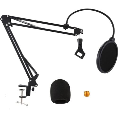 Microphone Stand Suspension Boom Scissor Arm Stands with 3/8-5/8 Screw / Table Mounting Clamp / Filter / Clip Holder