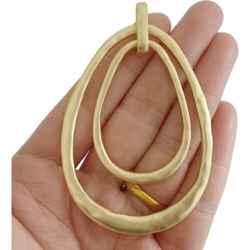 2 x Matt Gold Large Open 2 Circles Charms Pendants for Necklace Jewelry Making Accessories 80x52mm