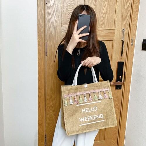 Daily Womens Shopper Bag 2021Tassel Shoulder Tote Beach Bag Embroidery Letters Printing Casual Ladies Large Top-Handle Handbags