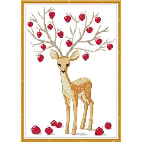 Joy Sunday Stamped Cross Stitch Kit Fabric Deer Cartoon Counted 11CT 14CT Printed Handmade Embroidery Needlework Decoration Sets