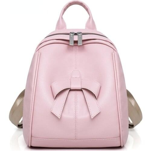 Cute Bowknot PU Leather Backpack Women Youth Teenage Girls School Bags Backpack Female Female Pink