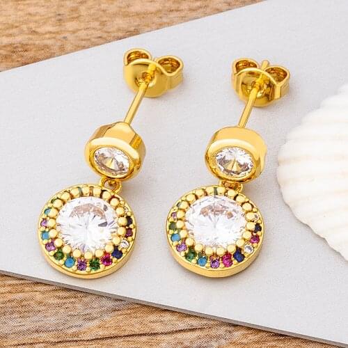 New Fashion Gold Color Copper Zircon Drop Earrings For Women Vintage Hoop Earings Geometric Circle Dangle Earrings Jewelry Gift