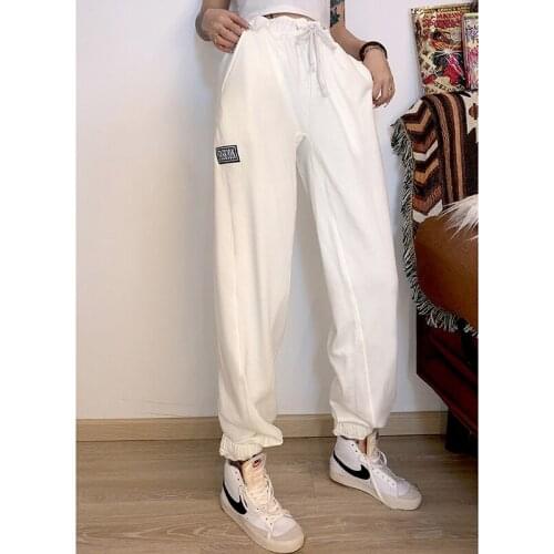 Sisterlinda White Cotton Joggers Wide Leg SweatPants For Women Trousers High Waist Drawstring Pants Streetwear Casual Pant Mujer