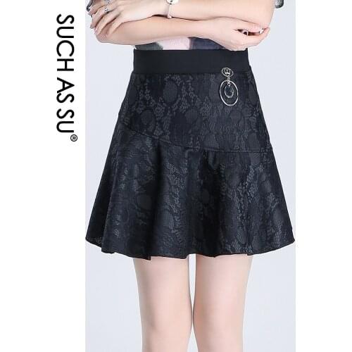 SUCH AS SU 2021 Women Black High Waist Lace Skirt Spring Summer Pleated S-3XL Size Female Mini Ball Gown Skirt