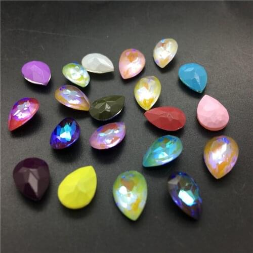 TopStone K9 Mocha AB 7x10mm Teardrop Glass Crystal Fancy Stone Pointback Pear Drop Rhinestone Jewelry Beads No Holes