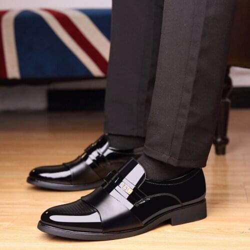 6CM High Heels Men Pointed Toe Shoes Oxford Shoes Classic Patent Leather Formal Mens Dress Loafers Shoes Sepatu Slip on Pria