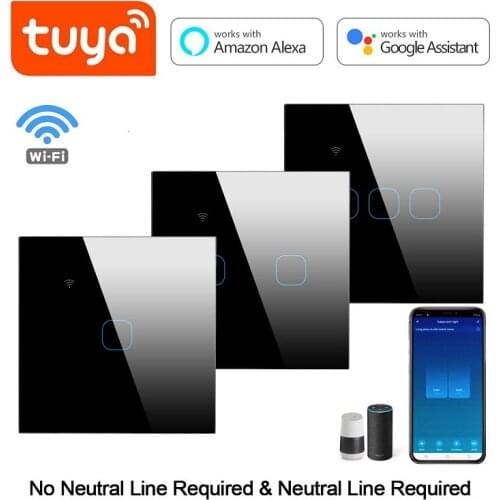 Tuya Zero Fire Wire Universal Wifi Switch Graffiti Smart Touch Switch Alexa Voice Control Wall Switch Glass Panel