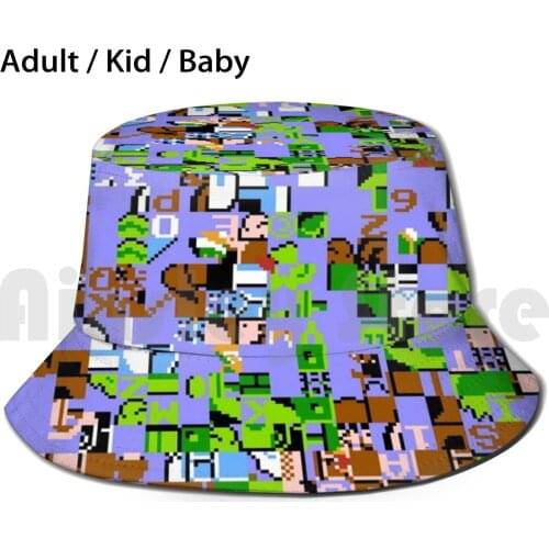 World 1 - 1 Sun Hat 3140 Bucket Hat Pixel Art Nintendo Glitch 8Bit Pixel Geek Games Mario Nes Pixelart