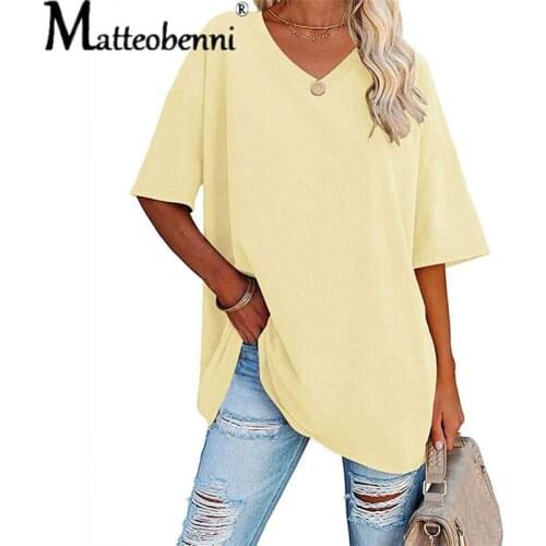 2021 Summer Women Tops Plus Size Solid V-Neck Short Sleeve Top T-Shirts Ladies Casual Loose Tunic Pullover Shirt Female Clothes