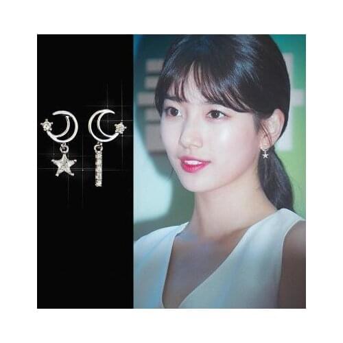 Suzy Bae Star Moon asymmetric Earrings Korean Trendy Earrings Studs For Women Girls Pendientes